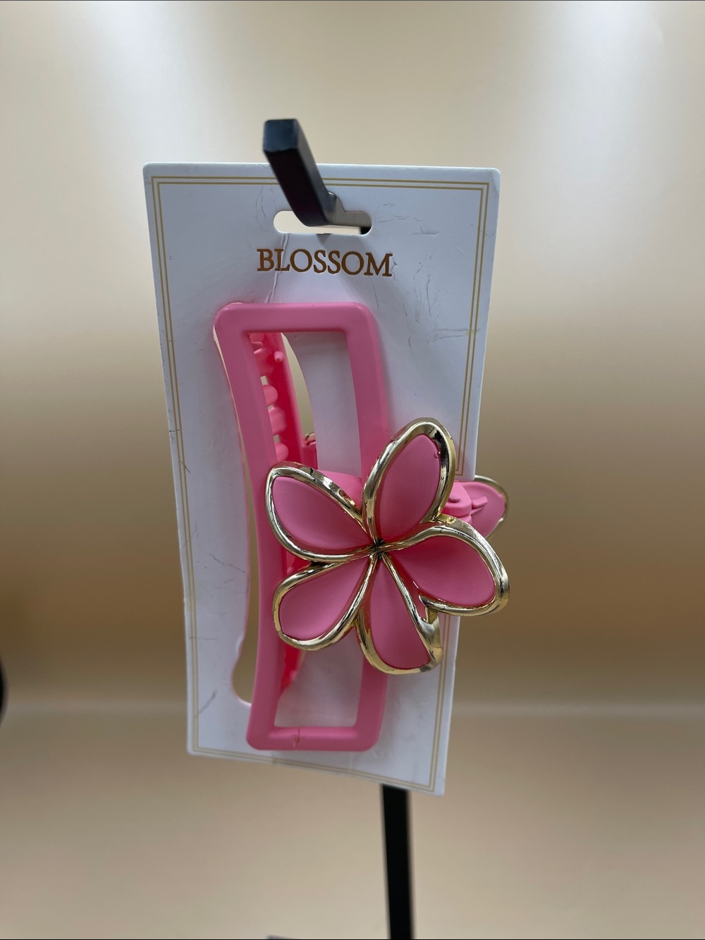 Blossom Pink Flower Hair Clip with Gold Trim